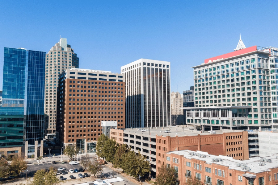 Buildings in Downtown Raleigh, NC on a sunny day